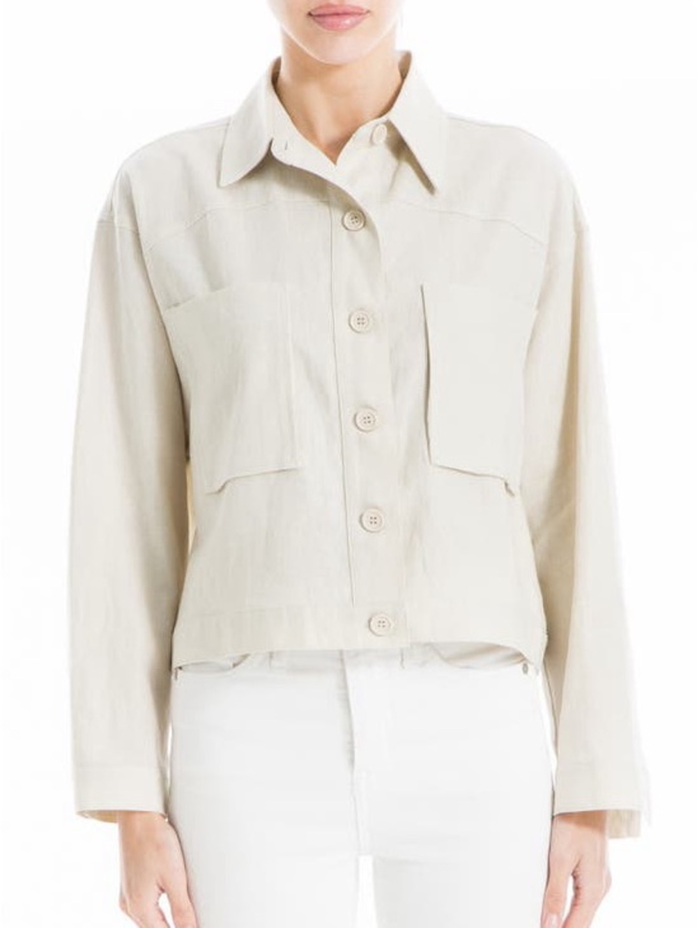 Max studio Cream Button-Front Lightweight utility Jacket